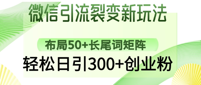 微信引流裂变新玩法:布局50+长尾词矩阵,轻松日引300+创业粉-副业网创资源站