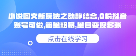 小说推文图文新玩法之动静结合,0粉抖音账号可做,简单粗暴,单日变现多张-副业网创资源站
