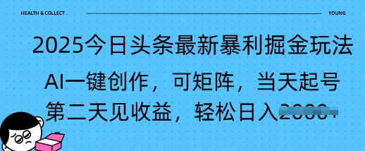 2025今日头条最新暴利掘金玩法,AI一键创作,可矩阵,当天起号,第二天见收益轻松日入多张-副业网创资源站