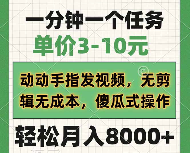 (14494期)一分钟一个任务,单价3-10元,动动手指发视频,无剪辑无成本,傻瓜式操...-副业网创资源站